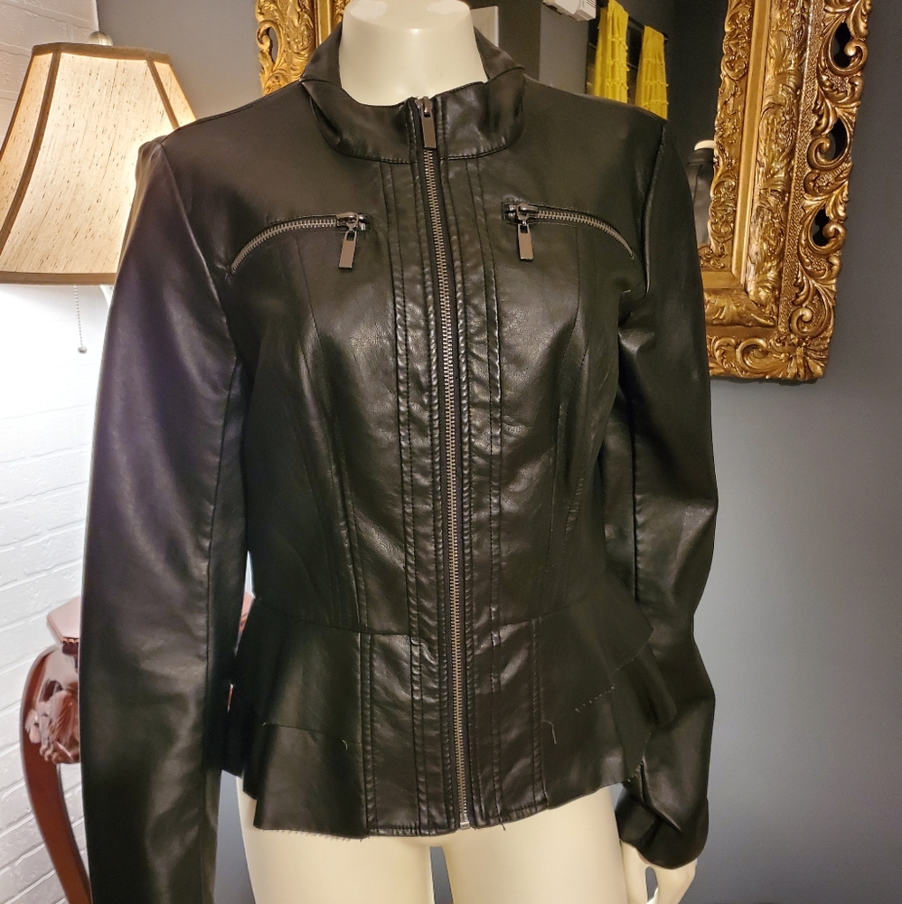 New York & Company Black PU fitted Jacket